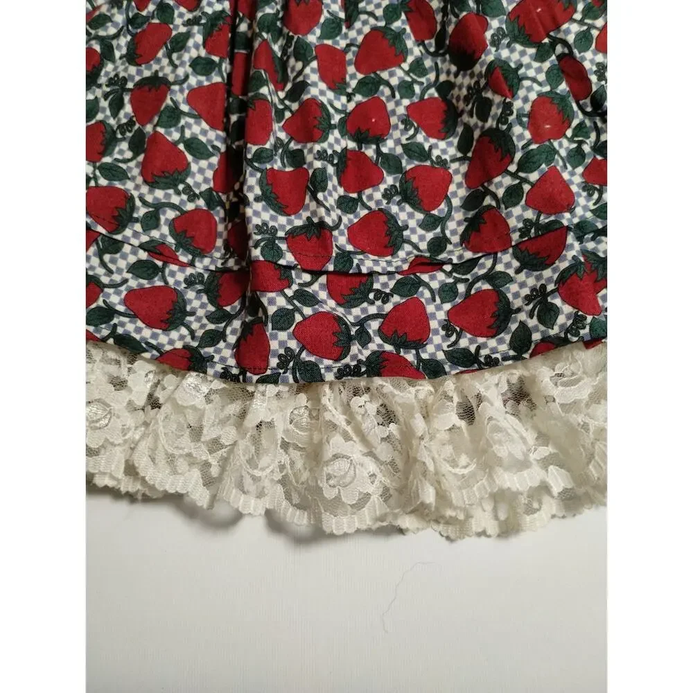 Vintage Doll Apron Dress -Strawberries - over White Slip Dress - 12